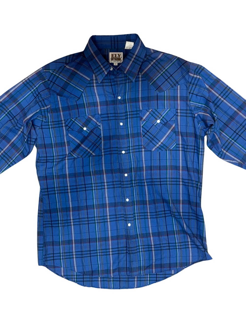 Ely Cattleman Royal Blue Plaid Long Sleeve Thin Western Button-Down Shirt